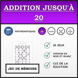 Jeu de mémoire: Addition jusqu'à 20