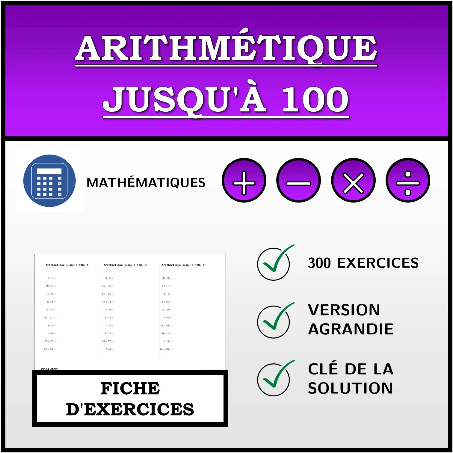 Fiche d'exercices: Arithmétique jusqu'à 100