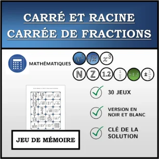 Jeu de mémoire: Carré et racine carrée de fractions