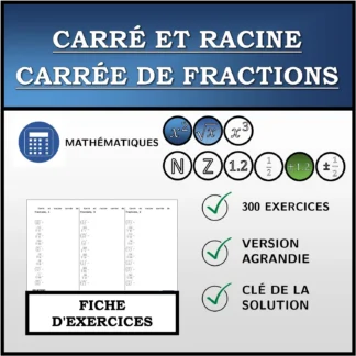 Fiche d'exercices: Carré et racine carrée de fractions