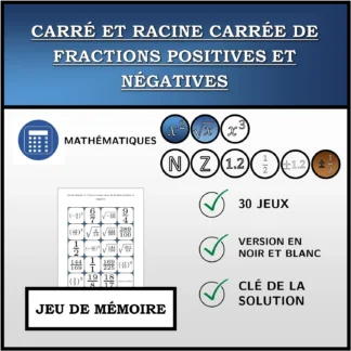 Jeu de mémoire: Carré et racine carrée de fractions positives et négatives