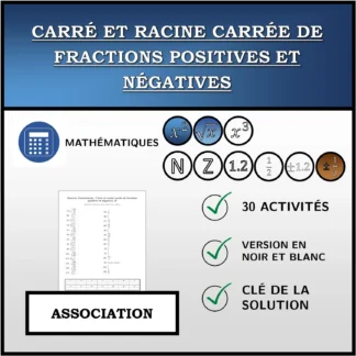 Exercice d'association: Carré et racine carrée de fractions positives et négatives