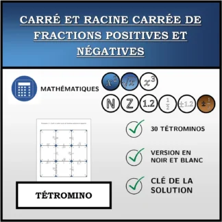 Tétromino: Carré et racine carrée de fractions positives et négatives