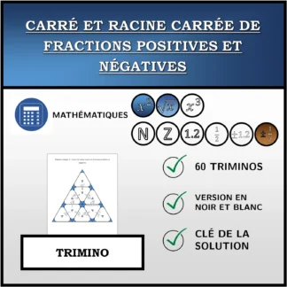 Trimino: Carré et racine carrée de fractions positives et négatives