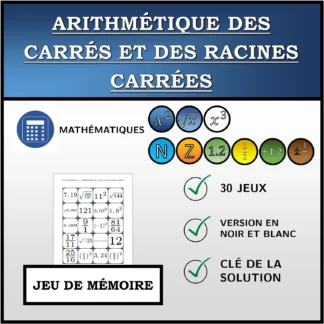 Jeu de mémoire: Arithmétique des carrés et des racines carrées