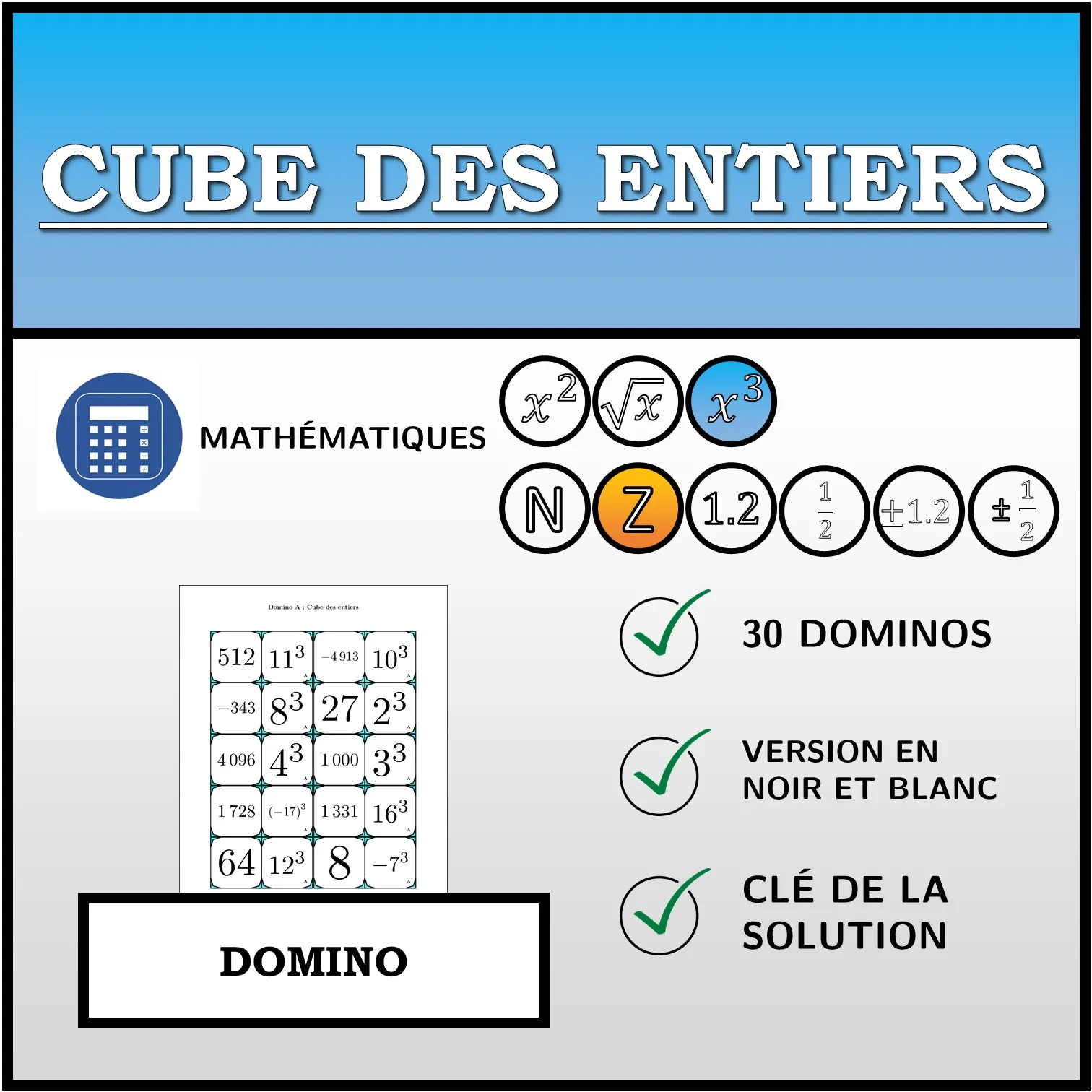 Domino: Cube des entiers