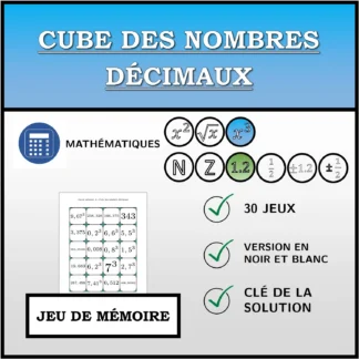 Jeu de mémoire: Cube des nombres décimaux