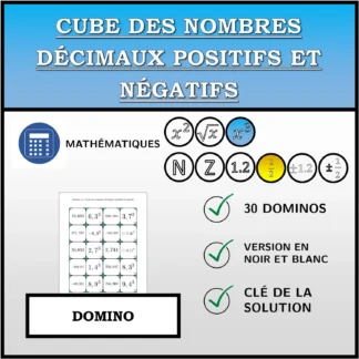 Domino: Cube des nombres décimaux positifs et négatifs