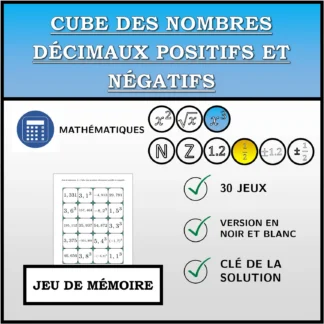 Jeu de mémoire: Cube des nombres décimaux positifs et négatifs