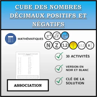 Exercice d'association: Cube des nombres décimaux positifs et négatifs