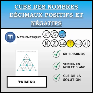 Trimino: Cube des nombres décimaux positifs et négatifs