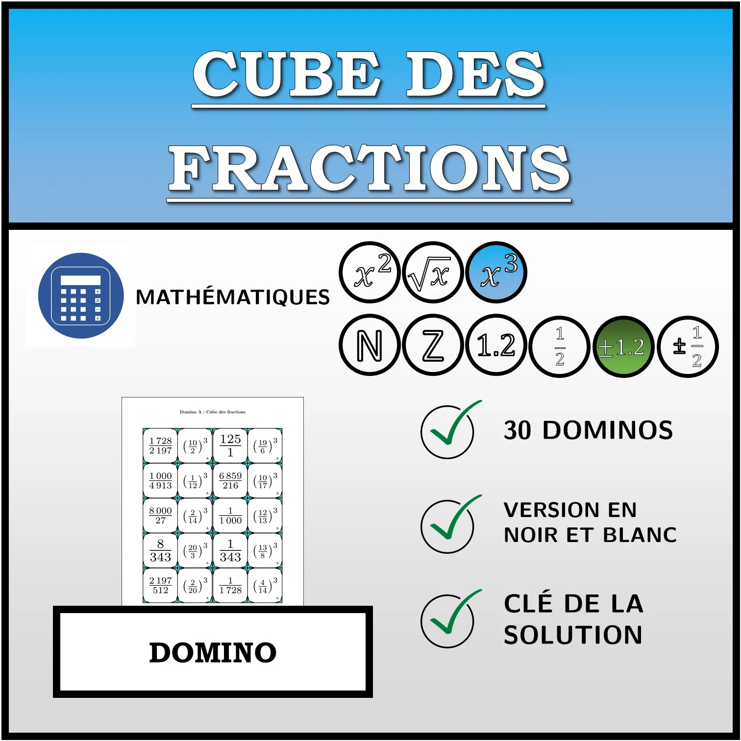 Domino: Cube des fractions