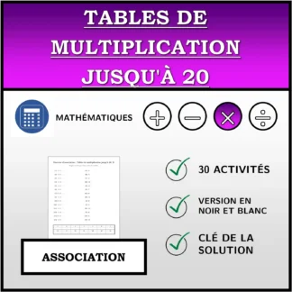 Exercice d'association: Tables de multiplication jusqu'à 20
