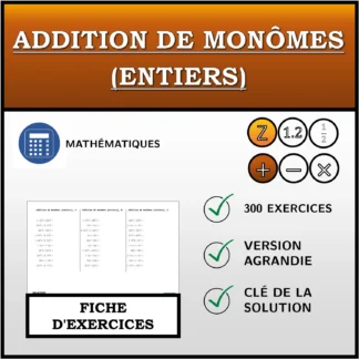 Fiche d'exercices: Addition de monômes (entiers)
