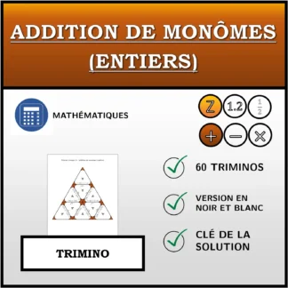 Trimino: Addition de monômes (entiers)