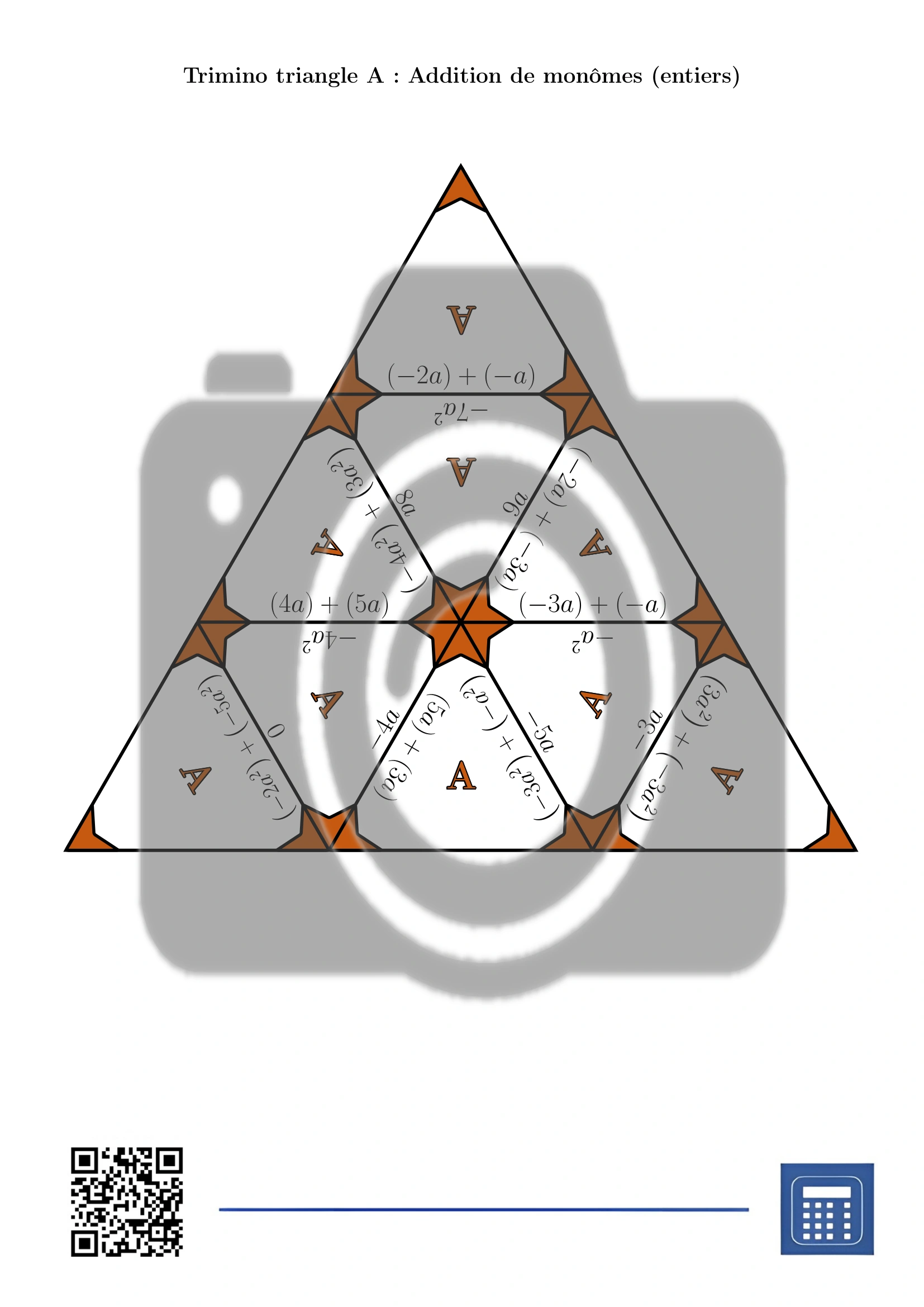 Trimino: Addition de monômes (entiers) – Image 2