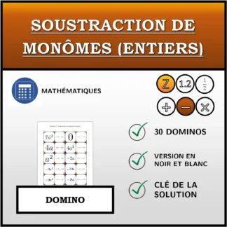 Domino: Soustraction de monômes (entiers)