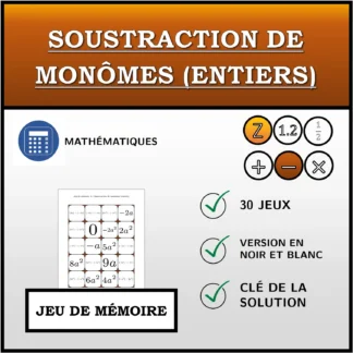 Jeu de mémoire: Soustraction de monômes (entiers)