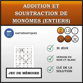 Jeu de mémoire: Addition et soustraction de monômes (entiers)