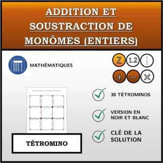 Tétromino: Addition et soustraction de monômes (entiers)