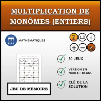 Jeu de mémoire: Multiplication de monômes (entiers)