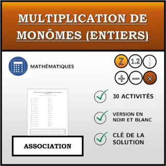 Exercice d'association: Multiplication de monômes (entiers)