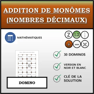 Domino: Addition de monômes (nombres décimaux)