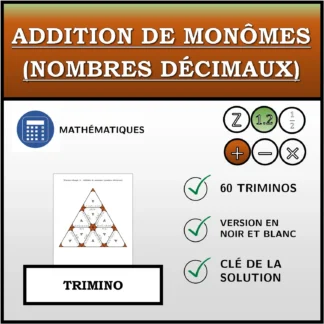 Trimino: Addition de monômes (nombres décimaux)