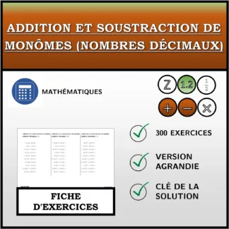 Fiche d'exercices: Addition et soustraction de monômes (nombres décimaux)