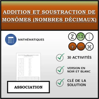 Exercice d'association: Addition et soustraction de monômes (nombres décimaux)