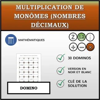 Domino: Multiplication de monômes (nombres décimaux)