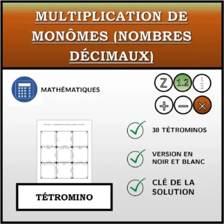 Tétromino: Multiplication de monômes (nombres décimaux)
