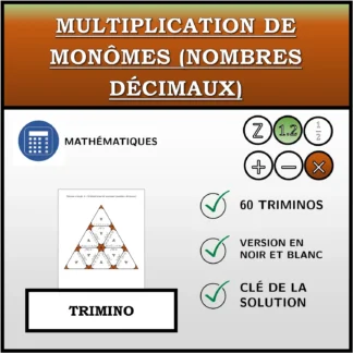 Trimino: Multiplication de monômes (nombres décimaux)
