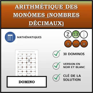 Domino: Arithmétique des monômes (nombres décimaux)