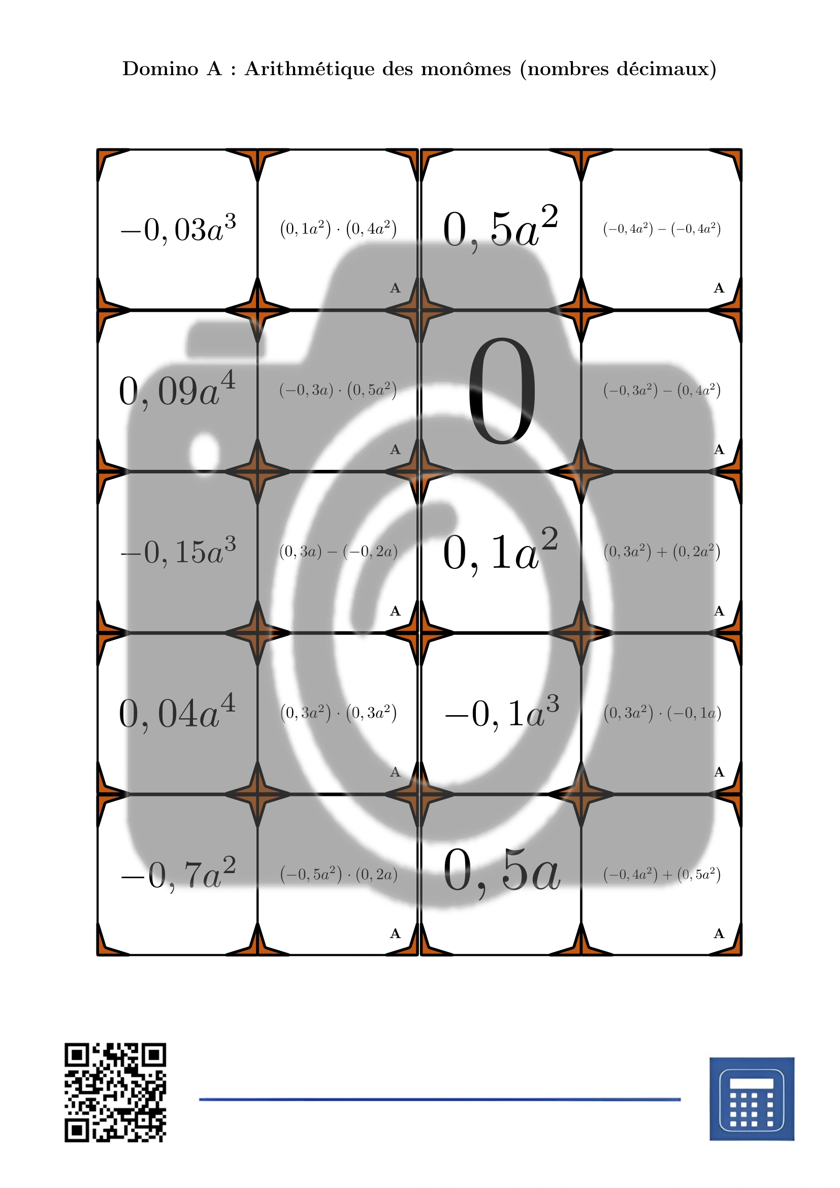 Domino: Arithmétique des monômes (nombres décimaux) – Image 2