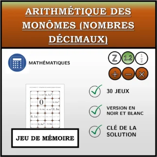 Jeu de mémoire: Arithmétique des monômes (nombres décimaux)