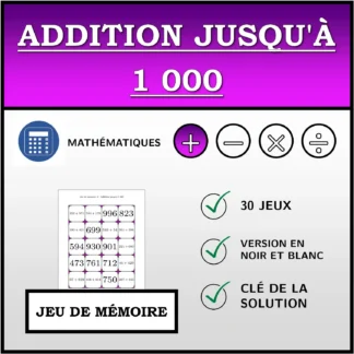 Jeu de mémoire: Addition jusqu'à 1 000