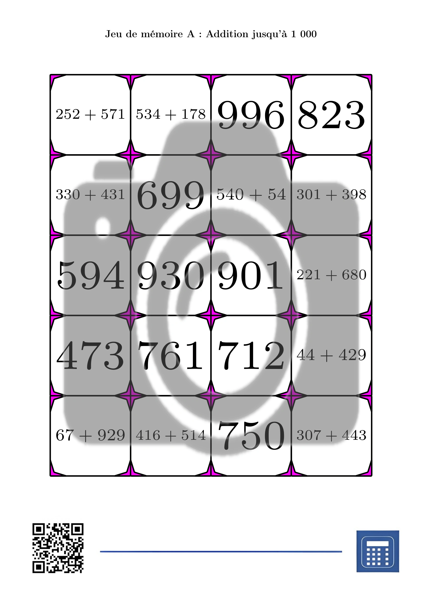Jeu de mémoire: Addition jusqu'à 1 000 – Image 2