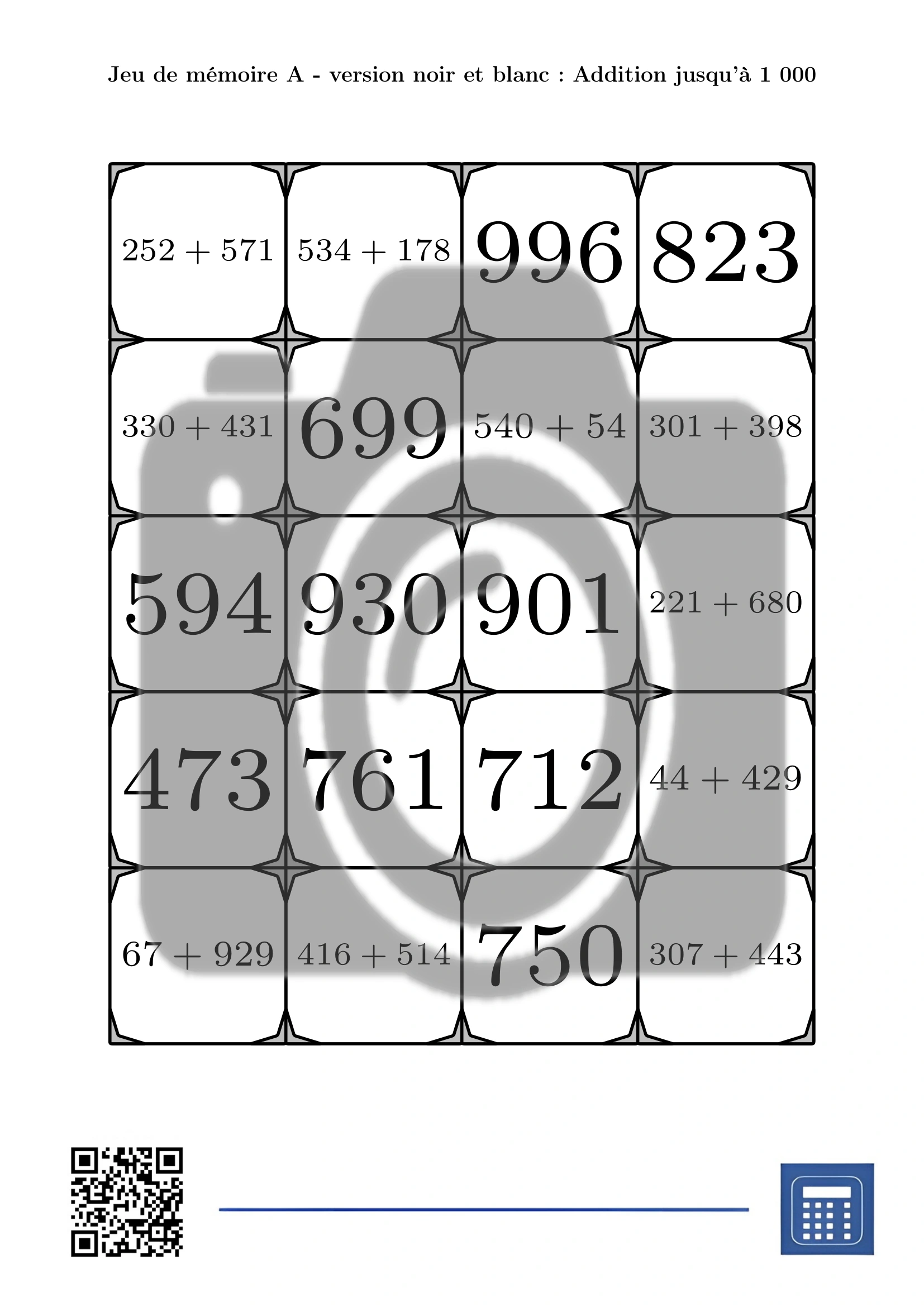 Jeu de mémoire: Addition jusqu'à 1 000 – Image 3