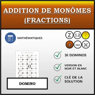 Domino: Addition de monômes (fractions)