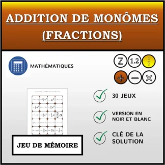 Jeu de mémoire: Addition de monômes (fractions)