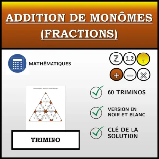 Trimino: Addition de monômes (fractions)