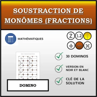 Domino: Soustraction de monômes (fractions)