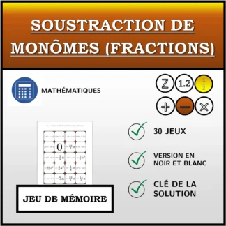 Jeu de mémoire: Soustraction de monômes (fractions)