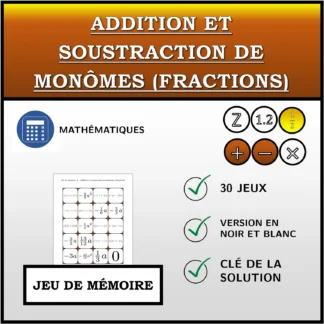 Jeu de mémoire: Addition et soustraction de monômes (fractions)