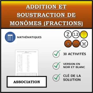 Exercice d'association: Addition et soustraction de monômes (fractions)