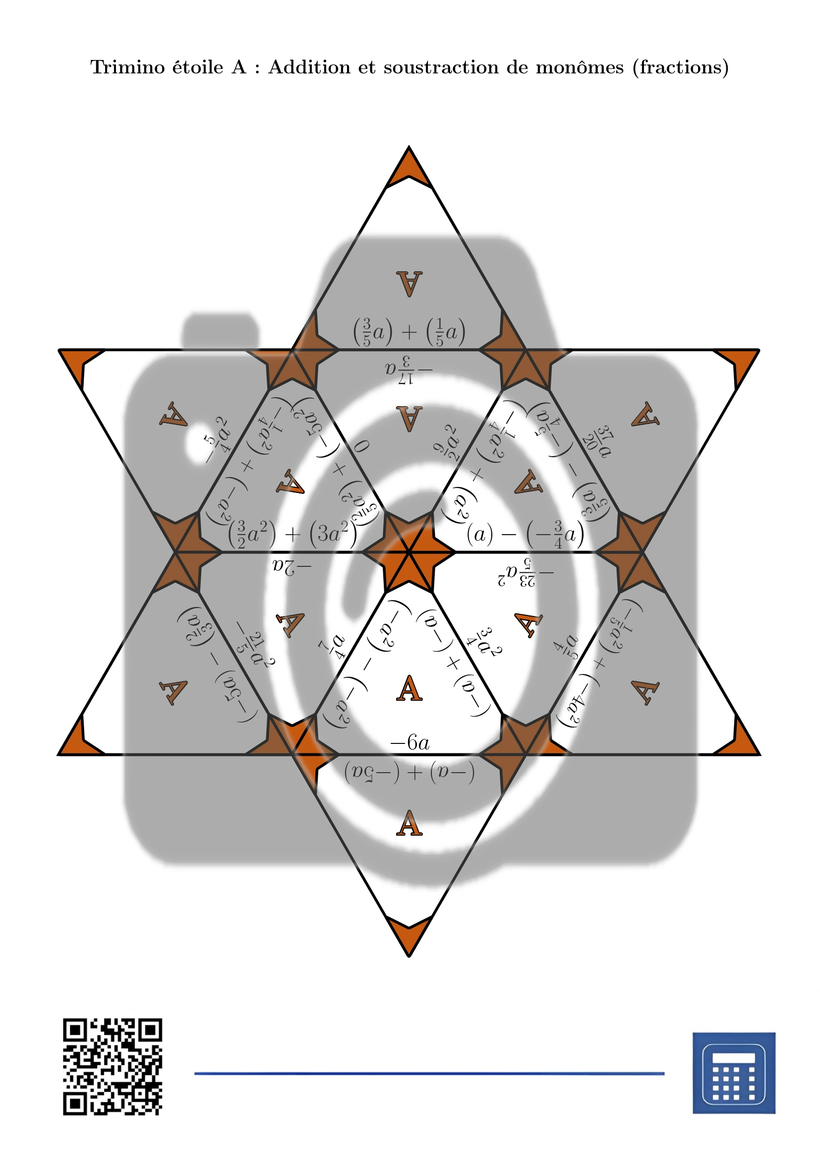 Trimino: Addition et soustraction de monômes (fractions) – Image 4