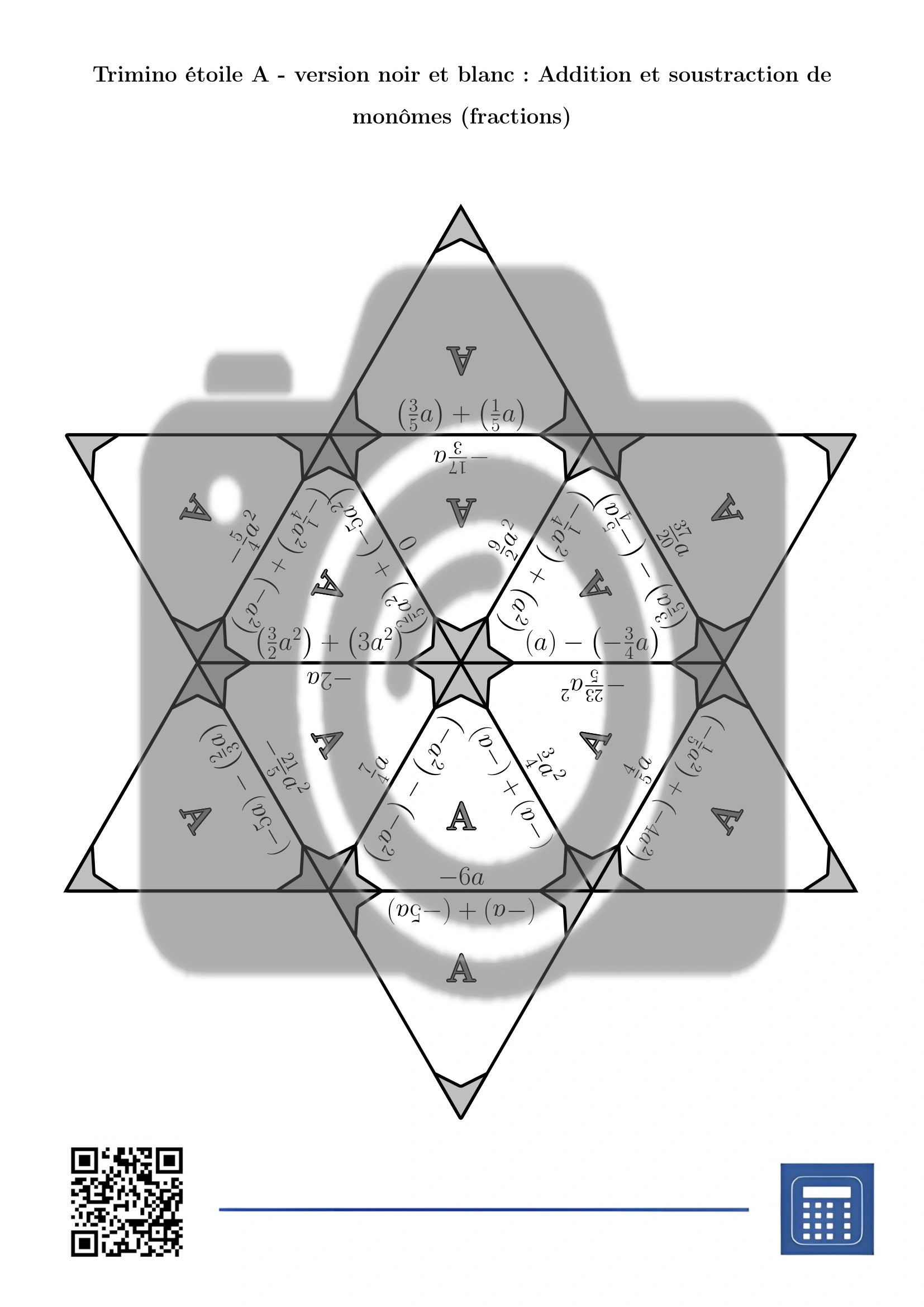 Trimino: Addition et soustraction de monômes (fractions) – Image 5