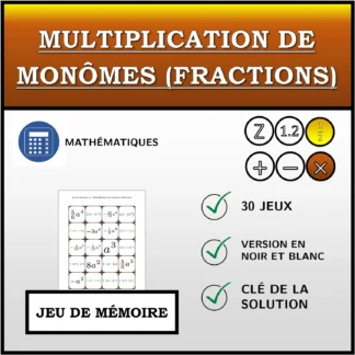 Jeu de mémoire: Multiplication de monômes (fractions)
