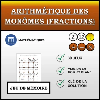 Jeu de mémoire: Arithmétique des monômes (fractions)